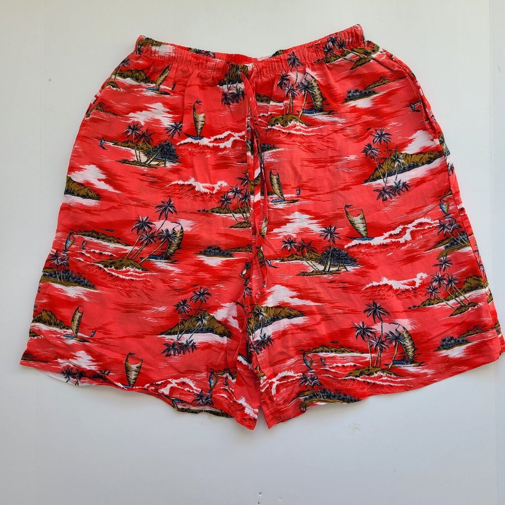 Vintage Shorts Tag sz L Beach Hawaiian Tropical Casual Flowy Lightweight Pull On
